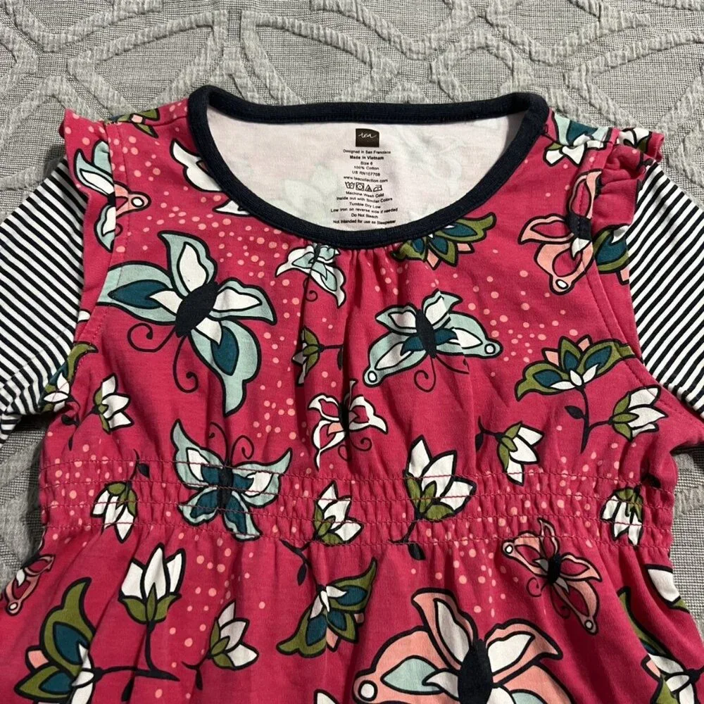Tea Collection Sz 6 Pink Butterflies & Stripes Dress
